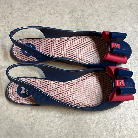 Zaxy women’s blue/pink bow tie PVC sling back ballerina Flats size 9 - Picture 2 of 6